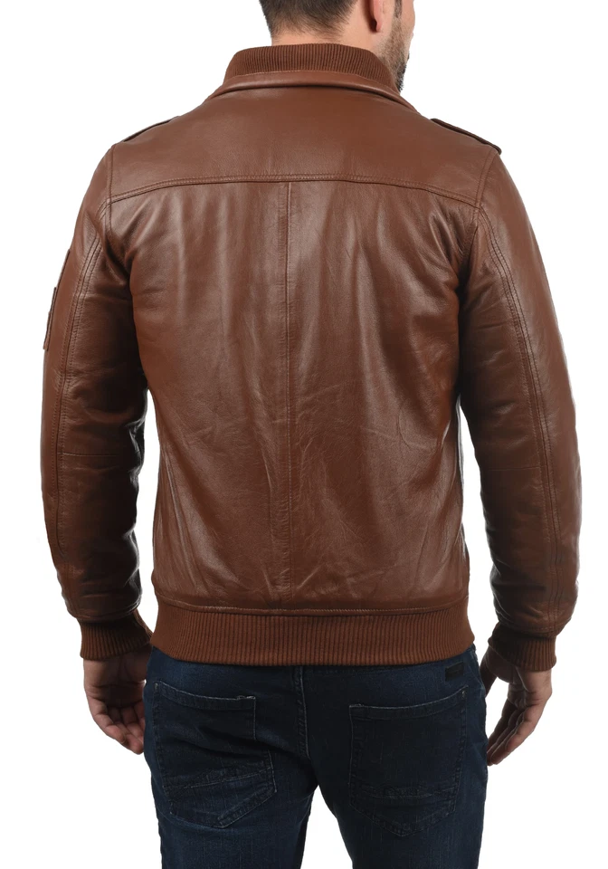 Blouson cuir bombardier marron pour homme veste de vol taille S M L XL XXL su... - Photo 2/4