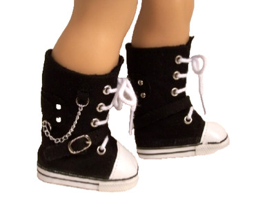Black Chain Tennis Hi-Top Knee Boots Doll Shoes For 18'' American Girl (Debs)