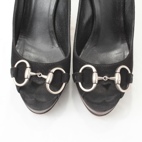 GUCCI Pumps Heel Horsebit Suede Black EU35.5/US5.5 50940c - Picture 2 of 24