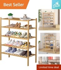 Space-Saving 5-Tier Bamboo Shoe Rack for Closets - Easy 10 Min Assembly