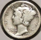 Silver Dime - Mercury - 1920-D (Cleaned) [09]