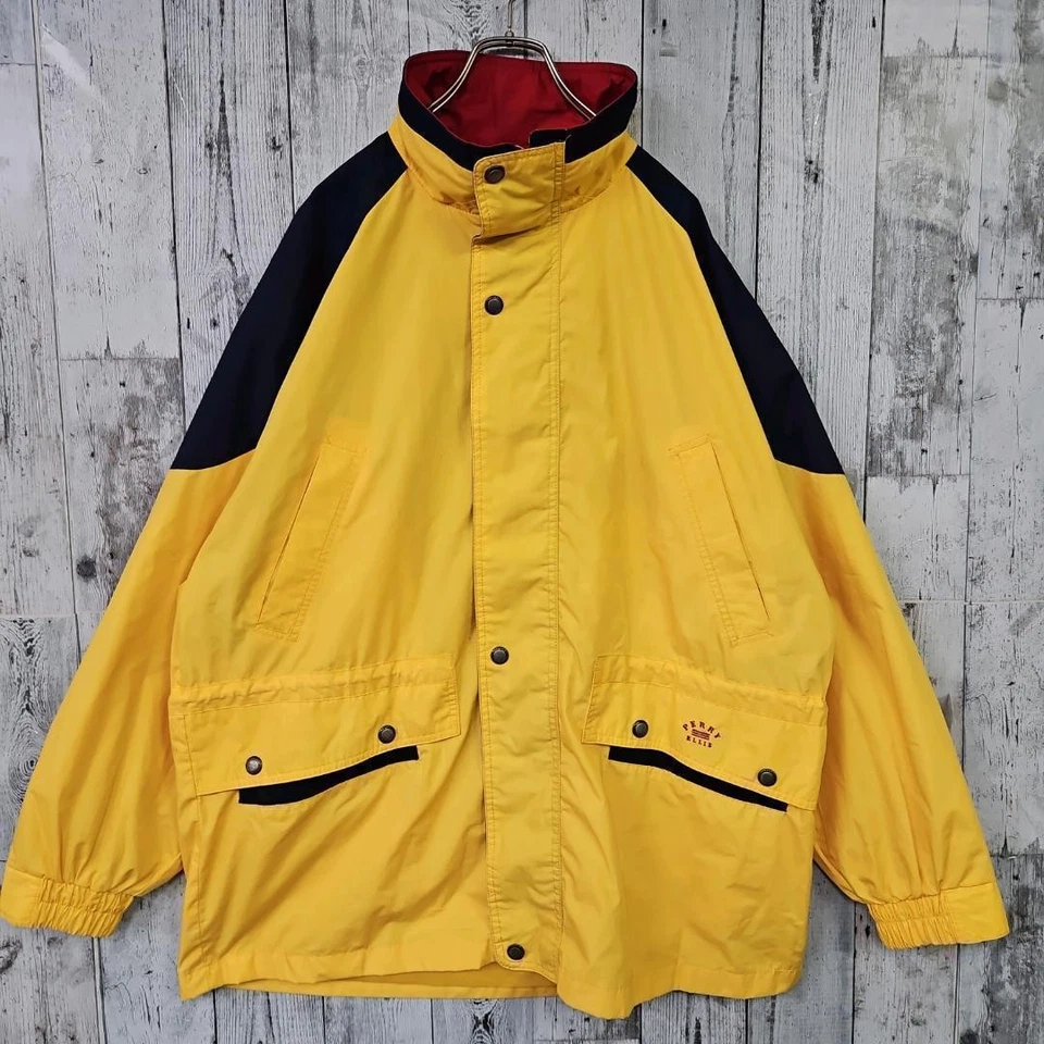 PERRY ELLIS Full-zip Nylon Jacket Yellow Large print logo Embroidered - Image 2 of 4