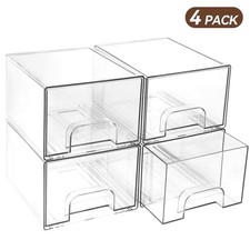 4 Pack Stackable Clear Acrylic Storage Drawers,4.4'' Tall Plastic Organizer Bins