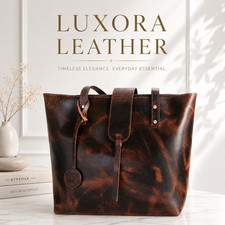 Women's Brown Leather Tote Bag Large Work Office Laptop Shoulder Purse Shopper