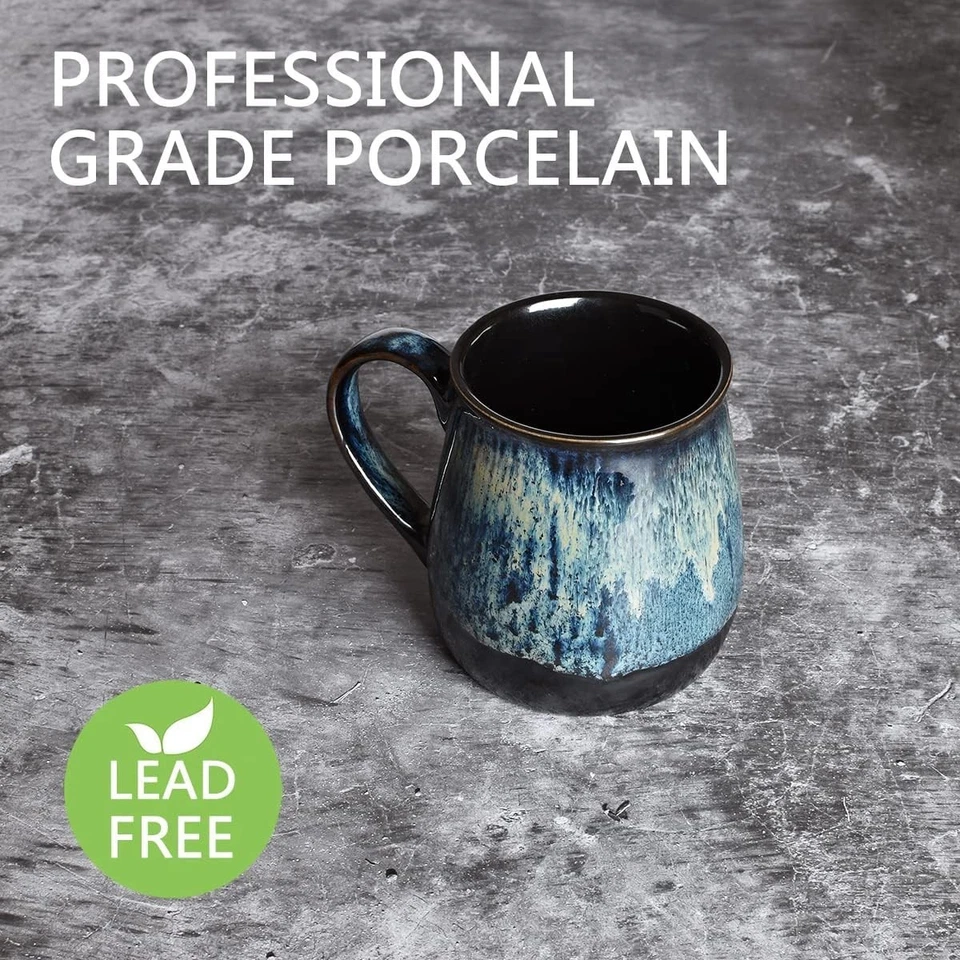 Taza de café grande de cerámica, taza de té grande azul para oficina y hogar, 21 OZ, plato... Foto 4 de 4