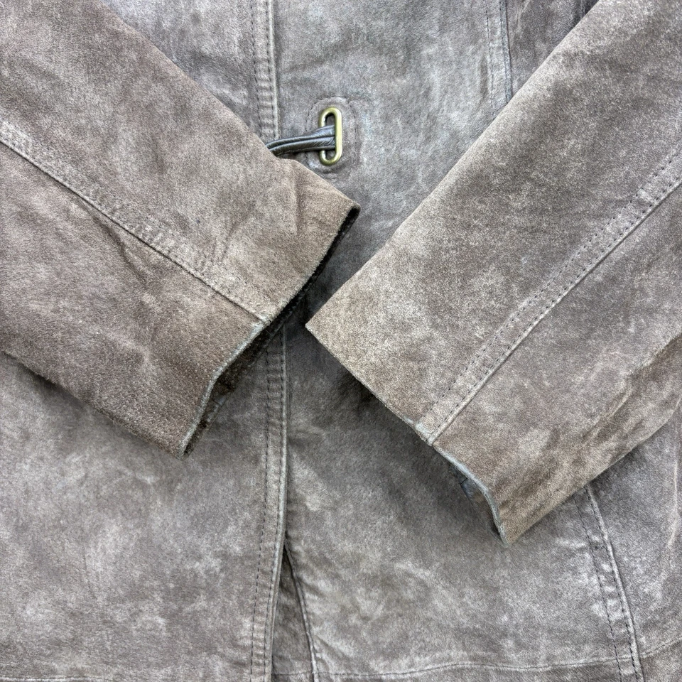 Abrigo de cuero Bradley Bayou vintage para mujer grande marrón gamuza palanca con capucha largo Foto 4 de 4