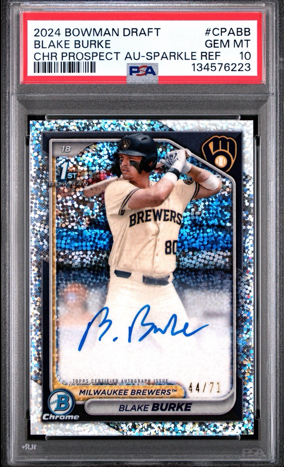 2024 BOWMAN DRAFT CHROME PROSPECT AUTO CPABB BLAKE BURKE SPARKLE REF /71 PSA 10