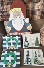 Lot 5 Rustic Christmas Signs Farmhouse Holiday Wall D cor Santa Wreath Trees