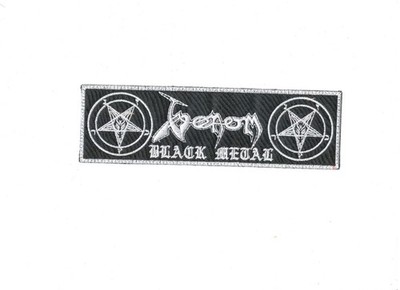VENOM,BLACK METAL,SEW ON WHITE BORDER EMBROIDERED STRIP PATCH