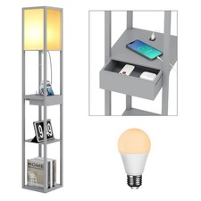 Floor Lamp with 3-tier Open Shelves Drawer LED Standing Light 2USB Charging Port
