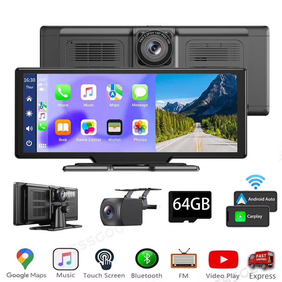 4K 10.26 pulgadas inalámbrico Apple Carplay Android pantalla de coche marcha atrás Dashcam