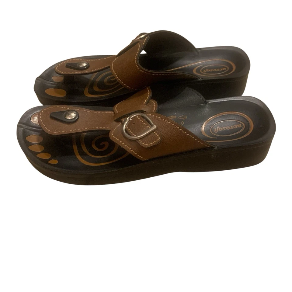 Aerosoft  Comfit Flip Flop Women's   Sandals Brown Black Size 41 US 10 - Image 3 of 4