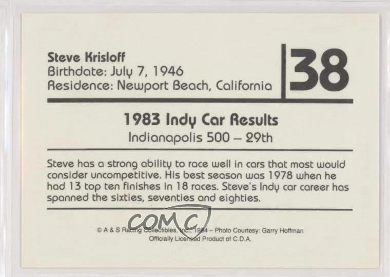 1984 CDA PPG Indy Car World Series Steve Krisiloff #38 - Image 2 of 2