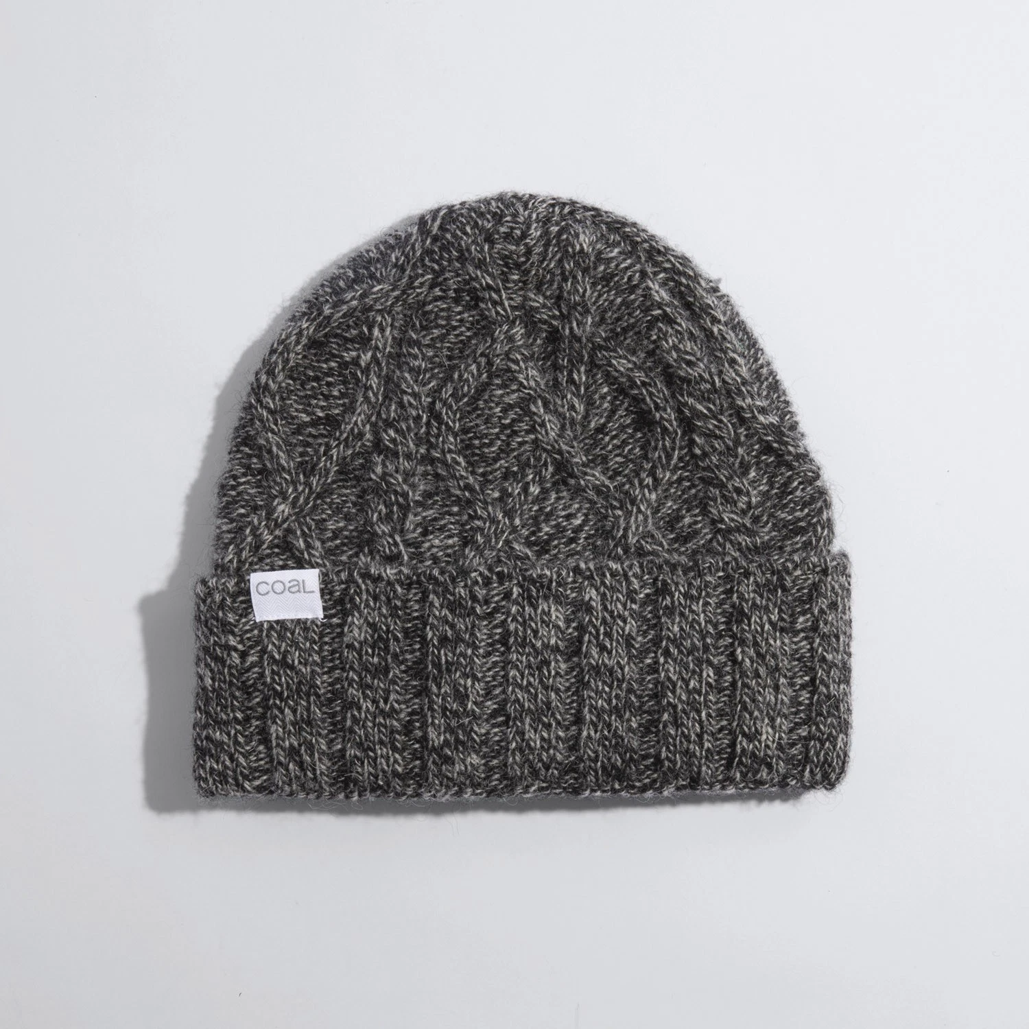 Coal The Nukon Cable Knit Wool Cuff Beanie with Fleece Band Black Marl Grey New