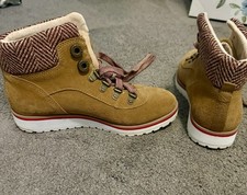 Anne Klein Sports Willpower Ankle Boots Tan Brown Leather Suede Lace Up