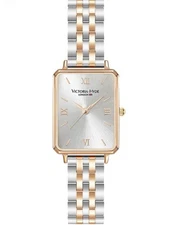 VICTORIA HYDE Rectangular Silver and Rose Gold Womens Watch, Classic Two Tone