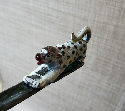 Spotted Blue White Black Lacquered Hand Painted Wood Crouching Dog Letter Opener