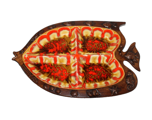 VTG Treasure Craft Fish Divided Platter Dish Drip Glaze Orange Brown ...