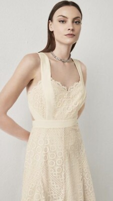 Robe BCBG MAXAZRIA Alena Beige Métallisé | Taille 10 | Neuve Avec étiquette | Dos Nu Lanière Argent