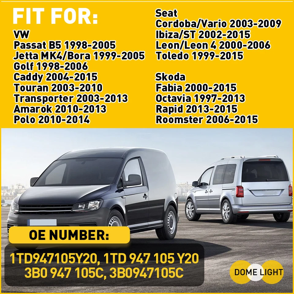 Front Interior Light Fits VW Transporter T5 Caddy Passat Golf Mk4 #1TD947105 UK- - Image 3 of 4