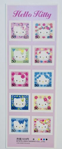 Znaczki pocztowe Hello Kitty wydane w 2004 roku, rzadkie, 50 jenów × 10, w bardzo dobrym stanie - Zdjęcie 1 z 3