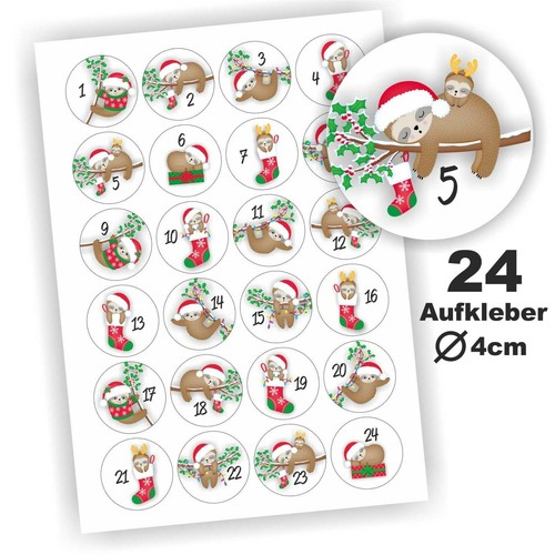 24 Weihnachts-Adventskalender Zahlen-Aufkleber 1–24 – Selbstklebend, 4,5 Cm Durchmesser – Für DIY & Deko