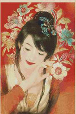 Oriental Lady with Red Background Counted Cross Stitch Chart No.3-256