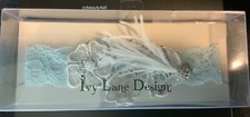 Wedding Garter blue lace with white lace shimmer, white feather  crystals