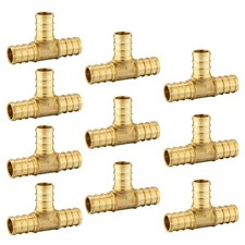 10 PCS EFIELD Barb Crimp Pex 1/2" X 1/2" X 1/2" Tee Brass Fittings, Lead Free