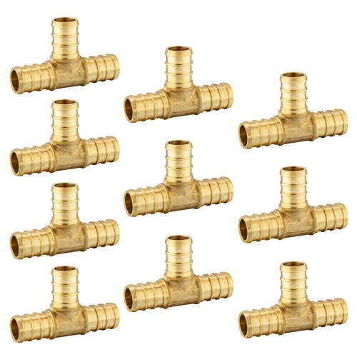 10 PCS EFIELD Barb Crimp Pex 1/2" X 1/2" X 1/2" Tee Brass Fittings, Lead Free