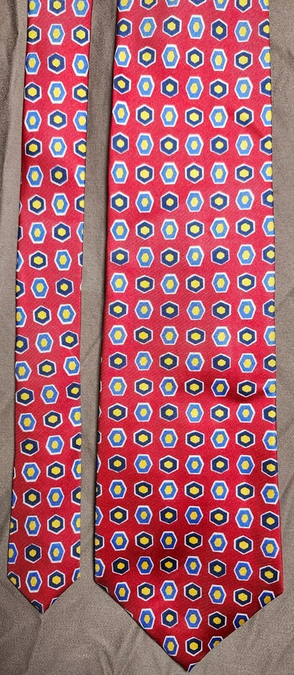 Set of 2 Saks Fifth Avenue Men's Ties Multicolor Geometric All Silk Made in USA - Image 3 of 4