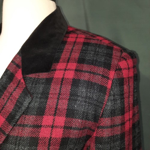 VTG 90s Wool Blazer Size 14 Red Gray Tartan Plaid Velvet Collar Academia Preppy - Picture 4 of 13