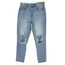 American Eagle Outfitters Womens Mom Jeans Blue Distressed Whiskered Denim 6