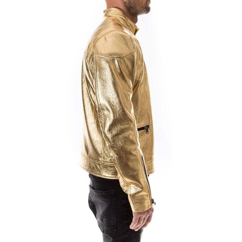 Chaqueta Bomber Hombre Cuero Dorado 100% Genuino Cuero Suave Puro Cuero Real - Imagen 2 de 7