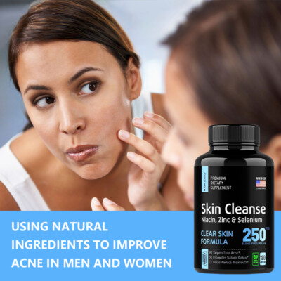 Skin Cleanse Zinc Raw Fights Face Acne Hormonal Balance Clear Skin 60 Capsules