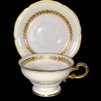 Vintage Castleton Tea cup and saucer, Laurel pattern Gold Gild made in USA MINT