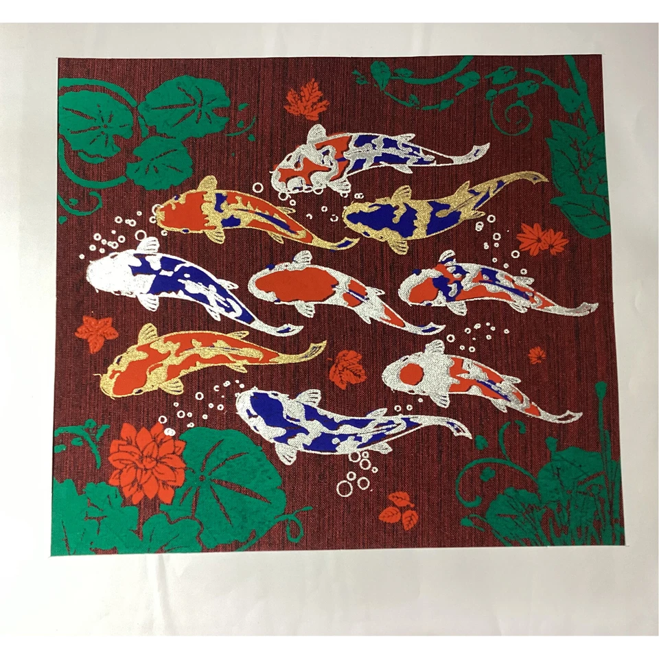 auspicious silk screen picture merchant Feng Shui 9 Fish Thai art - Image 4 of 4