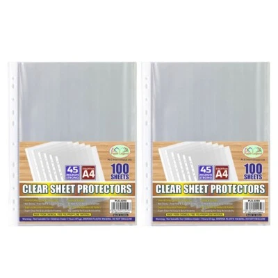 PLG 200 Sheets A4 Punch Pocket 45M Thick File Document Wallet Paper Storage Folder