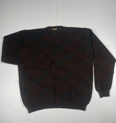 Lenor Romano Sweater Mens Sz L Green Argyle 100% Extra Fine Merino Wool CrewNeck