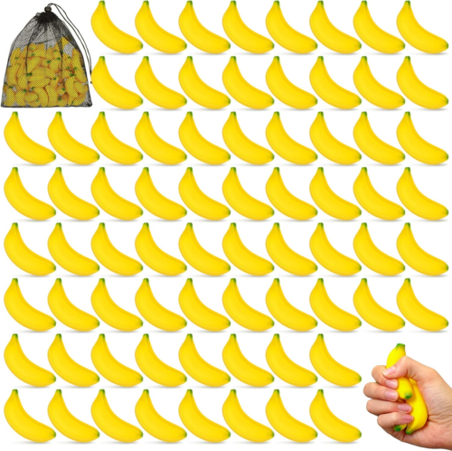 100 Pcs Banana Stress Relief Toys Fidget Anxiety Toys Tiny Foam Banana Mini F...