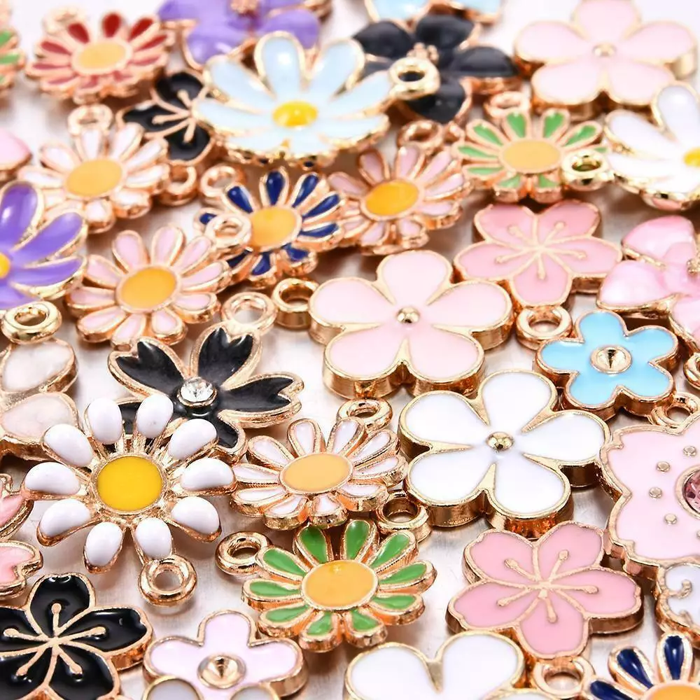 40pcs Assorted Gold Plated Enamel Flower Charms Pendant DIY Jewelry Making  Gift