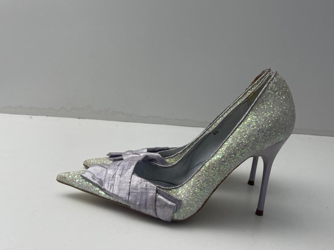 Dune Women's Purple/Silver Sparkling Slip on Heeled Court Shoes UK