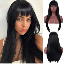 Long Black Straight Hair With Bangs Full Wig Fiber Wigs Long Glueless Soft Wig