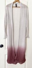 Marla Wynne Linen Blend Sheer Purple Open Loose Knit Long Duster Cardigan Size M