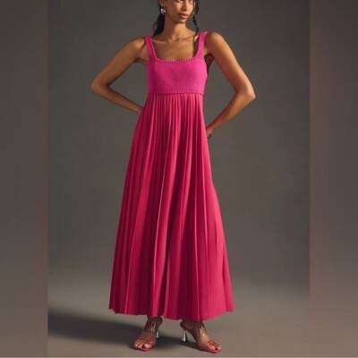 NWT Anthropologie Mare Mare Pleated Maxi Dress Sweater Knit Layered Pink Size S