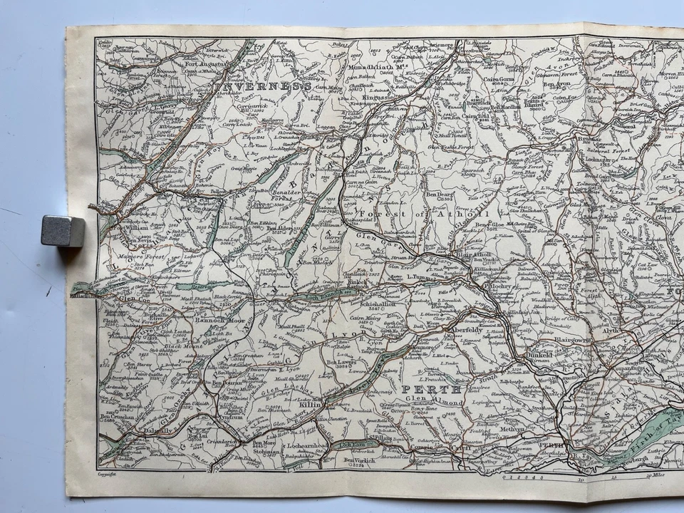 Mapa de Escocia Fort William a Perth a Aberdeen cromolitografía antigua 1915 Foto 2 de 4