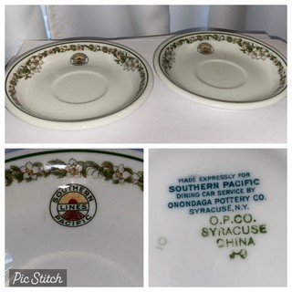 Vintage Two SOUTHERN PACIFIC Lines Logo Dining Car Demitasse Plates OP Co 1929
