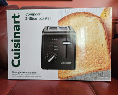 CUISINART COMPACT  2-SLICE WIDE SLOT  TOASTER~CPT122BK~BLACK~Bagel/Defrost/Rehea