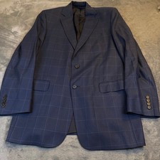 Jos A Bank Signature Navy Blue Check Blazer Sport Coat Silk Wool Blend Mens 42R