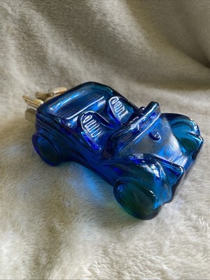 Vintage Avon Köln Flasche blau Kobalt Glas Auto mit etwas Inhalt